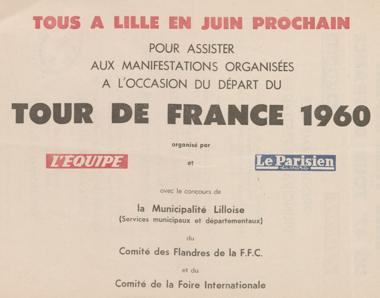 Affiche annonçant les manifestations organisées à Lille à l’occasion du départ du 47e Tour de France - Archives municipales de Lille - 3R/2/92