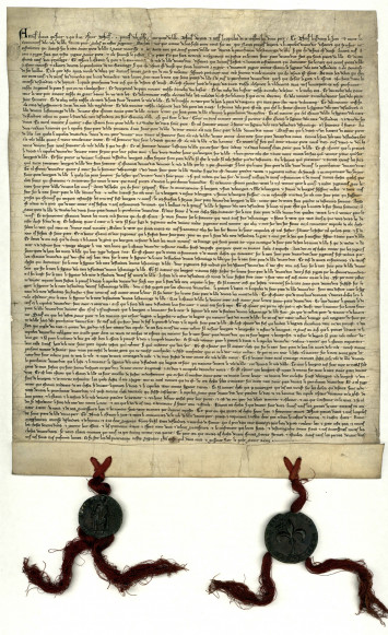 Charte de l'échevinage de Lille délivrée par Jeanne, comtesse de Flandre en 1235. Archives municipales de Lille - PAT/2/2