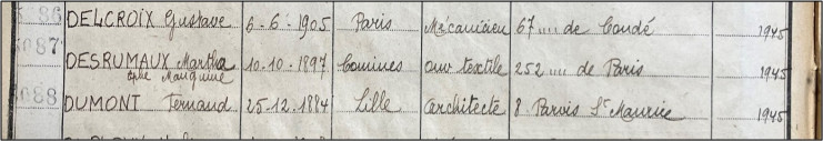 Liste électorale rectificative, faisant figurer le nom de Martha Desrumaux. Archives municipales de Lille - 1K/1/454