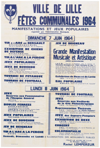 Fêtes communales 1964. Manifestations et jeux populaires organisés par l'Administration municipale