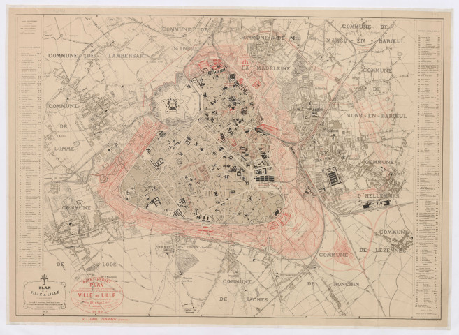 Avant-projet de plan de reconstruction, d'extension, d'embellissement et d'assainissement de la ville de Lille établi sous l'administration de Charles Delesalle par Lemoine, ingénieur en chef des Ponts et Chaussées, directeur des travaux municipaux. Projet n°1, gare terminus ou gare centrale.