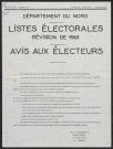 Département du Nord. Listes électorales. Révision de 1963. Avis aux électeurs.