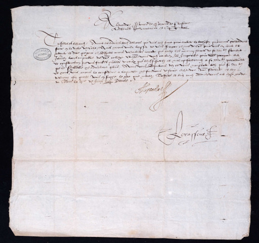 Lettres closes d'Alexandre, prince de Parme, remerciant l'échevinage de son concours lors de la récente tentative de trahison et lui annonçant que quatre délégués de la ville seront adjoints aux commissaires royaux pour assurer les mesures de sécurité (3 juin 1341).