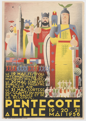 Cortège de géants organisé pour les fêtes de la Pentecôte en 1956. Archives municipales de Lille - 0I/40