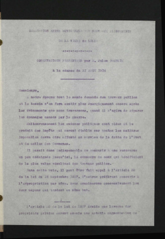 Observation prononcées par M. Jules Ducroix à la séance du 31 août 1916
