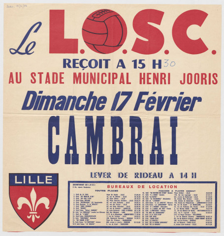 Stade municipal Henri Jooris. Match de football L.O.S.C. contre Cambrai.