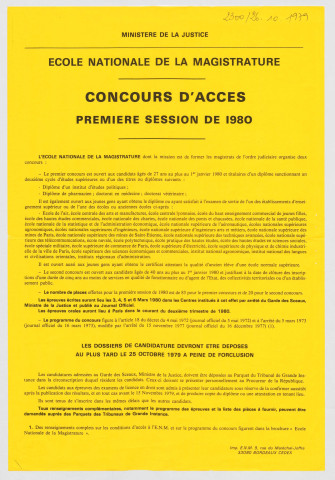Ministère de la Justice. Ecole nationale de la magistrature. Concours d'accès.