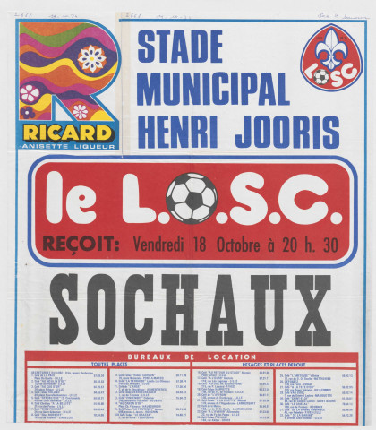 Stade municipal Henri Jooris. Match de football L.O.S.C. contre Sochaux.
