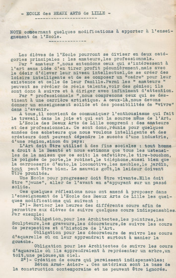 Note rédigée par Robert Mallet-Stevens - Archives municipales de Lille - 1R1/43