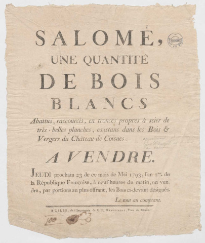 Salomé, bois et vergers du château de Coisnes. Vente de bois blancs abattus