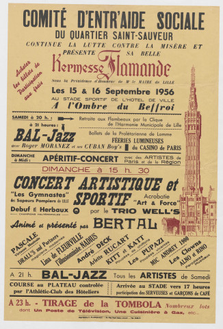 Comité d'entr'aide sociale du quartier Saint-Sauveur. Kermesse flamande au stade sportif de l'Hôtel de Ville.