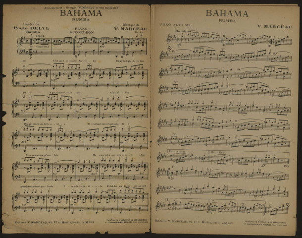 Bahama, paroles Paule Delyl, musique V. Marceau