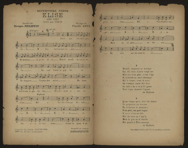 Elise, paroles Georges Philippot, musique Claude Aryl