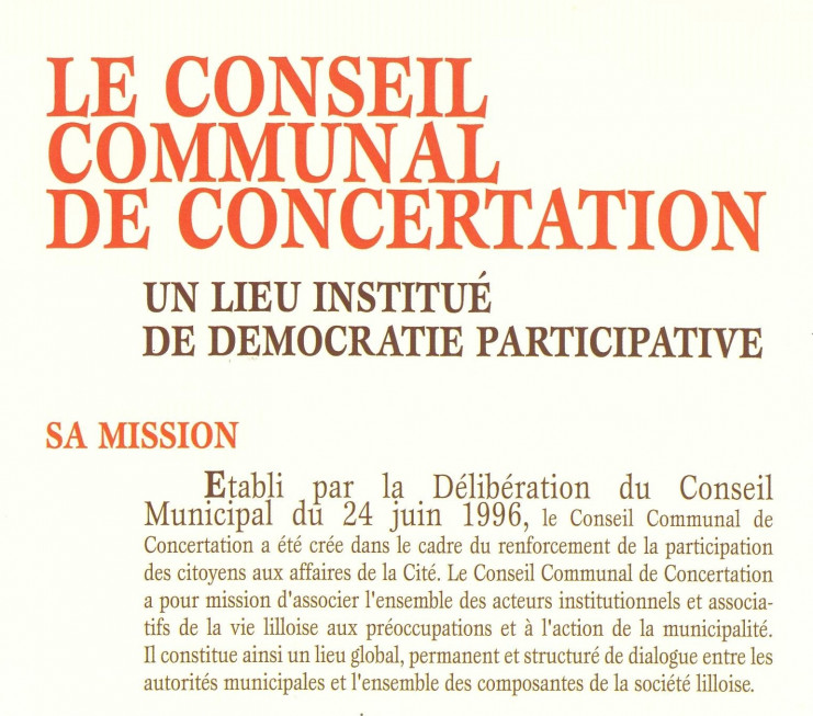 Extrait de la plaquette de présentation du Conseil Communal de Concertation - Archives municipales de Lille -  19W/22