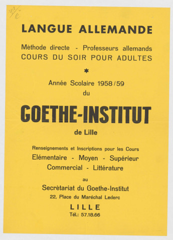 Goethe-Institut. Cours du soir pour adultes. Année scolaire 1958-1959.