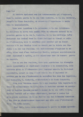 Rapport sur la voirie et l'assainissement du quartier de Wazemmes