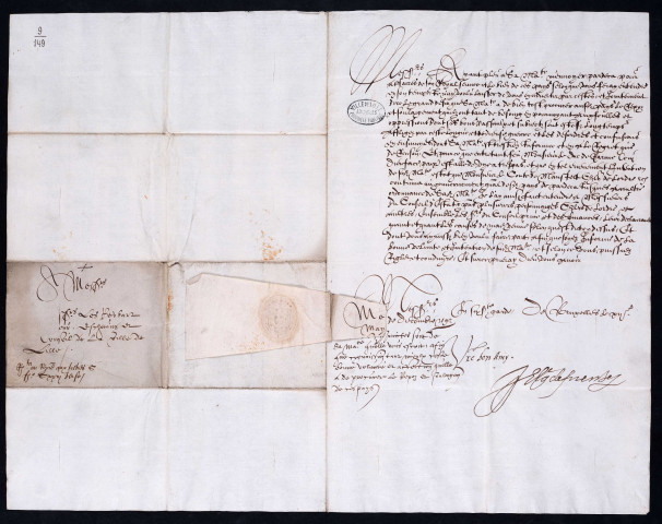 Lettres à cachet du prince de Parme accréditant le comte de Mansfeld comme gouverneur intérimaire des Pays-Bas pendant le séjour du prince aux armées (12 décembre 1592).