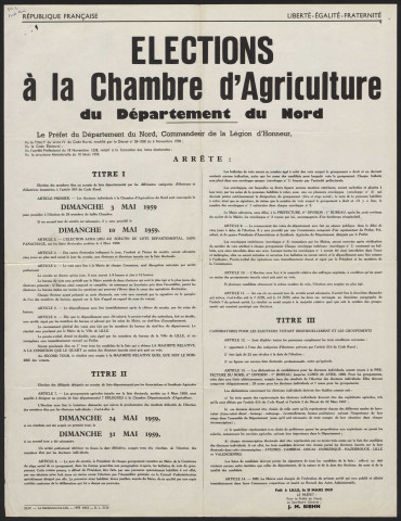 Arrêté préfectoral. Elections à la chambre d'agriculture du département du Nord.