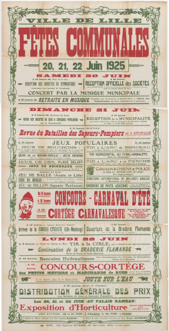 Fêtes communales des 20, 21 et 22 juin 1925. Programme des festivités.