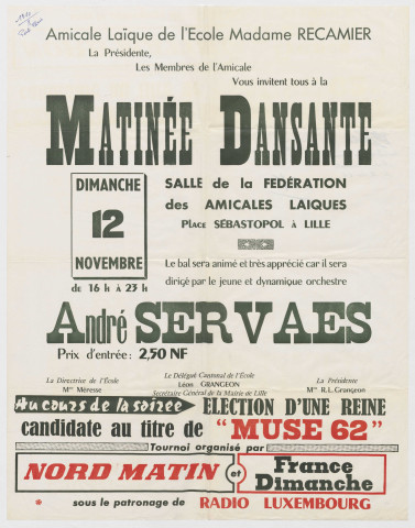 Amicale laïque de l'école Madame Récamier. Matinée dansante