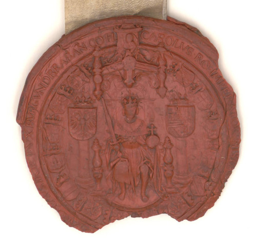 Lettres-patentes abolissant le droit dit des « Espinciaulx Madame » perçu sur les étrangers fréquentant les foires de Lille depuis la veille de la fête Notre Dame en août jusqu'à la Sainte-Croix en septembre (1 août 1529).