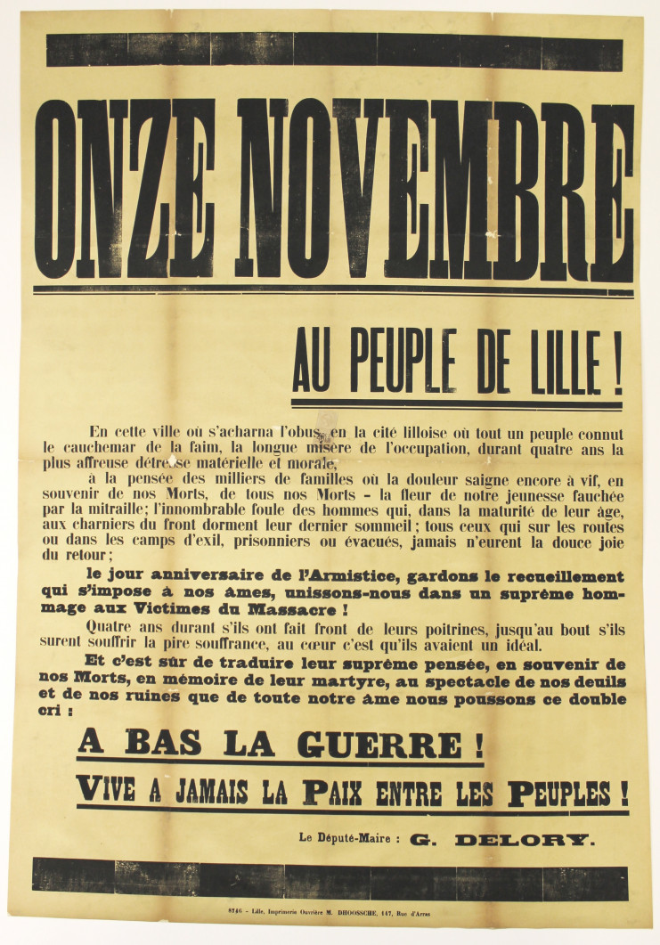 Affiche du Maire de Lille à destination des Lillois, placardée à l'occasion du 11 Novembre 1923 - Archives municipales de Lille - 0D/4/114