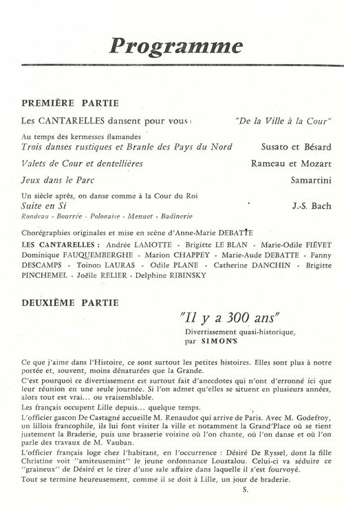 Programme du spectacle expliqué par Léopold Simons  - Archives municipales de Lille - 2I1/45