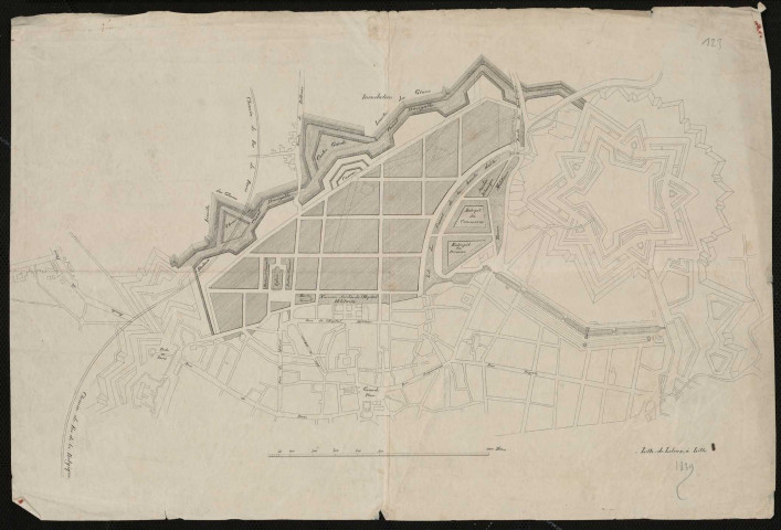 Plan d'un secteur de fortification (secteur entre la rue de l'Hôpital militaire et la contregarde Nord).