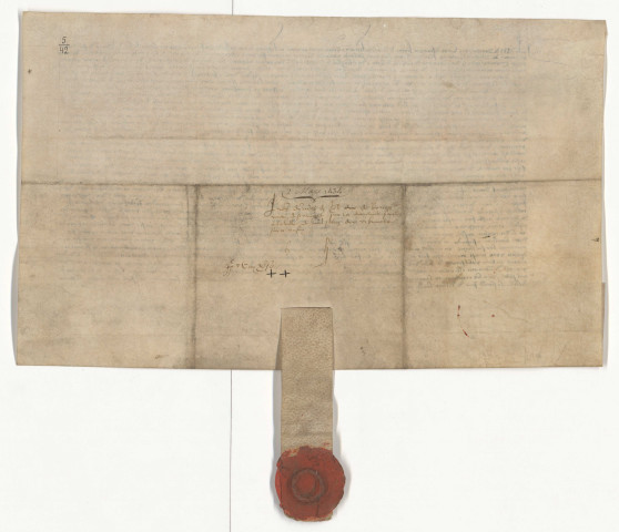 Annulation par Jean de Bourgogne, comte d'Etampes, gouverneur des « Pays de par deçà », de la procédure instruite contre Lolard Fremault, mayeur de Lille, et les échevins, incarcérés et victimes d'une perquisition contraire au privilège de non-confiscation à l'occasion du subside de 1000 saints exigé des habitants pour leur participation à l'indemnité de 50.000 saints destinée à la libération de Ham (2 mars 1435).