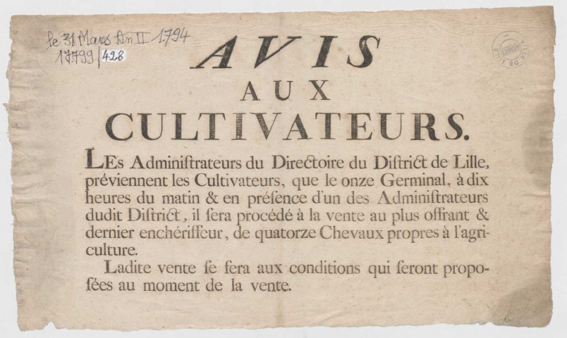 Vente aux enchères de 14 chevaux propres à l'agriculture