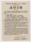 Préfecture du Nord. Avis concernant les portions des routes nationales interdites à la circulation civile.