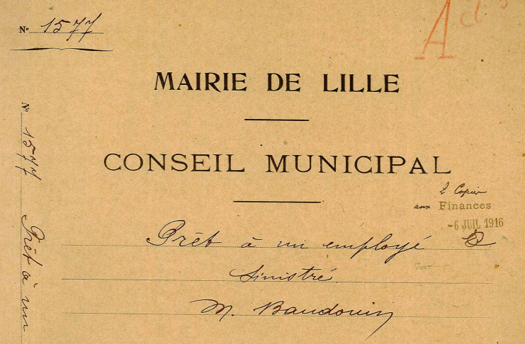 Dossier n°1577 des affaires soumises au Conseil municipal du 23 juin 1916 - Archives municipales de Lille - 1D5