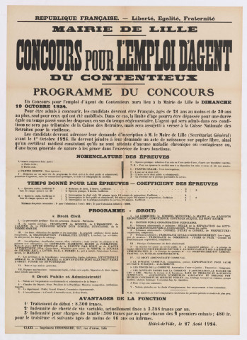 Concours pour l'emploi d'agent du contentieux. Programme du concours.