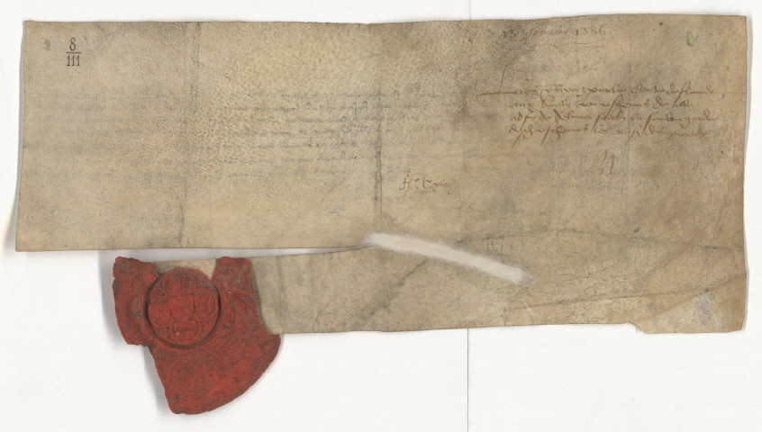 Mandement ducal enjoignant aux bailli et prévôt de Lille de restituer à l'échevinage les clefs de cette ville qui leur avaient été délivrées lors de l'entrée du roi, du duc de Berry et du duc de Bourgogne au retour de L'Ecluse (13 février 1387).