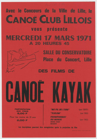 Conservatoire. Projection de film de canoë-kayak par le canoë club lillois avec le concours de la Ville de Lille.