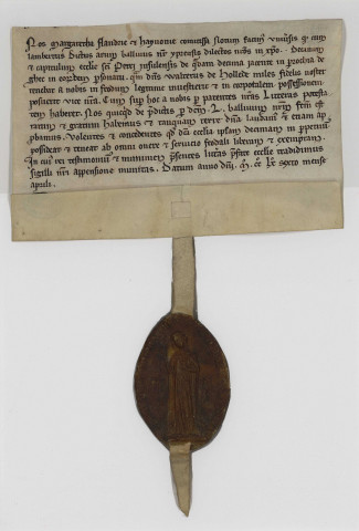 Approbation par Marguerite, comtesse de Flandre, de la vente faite au Chapitre Saint-Pierre par Gautier de Haulede, chevalier, d'une dîme à Gits (avril 1266).