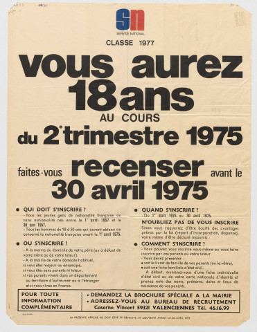 Service national. Recensement militaire.