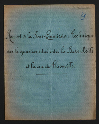 Rapport sur le quartier situé entre la Basse-Deûle et la rue de Thionville