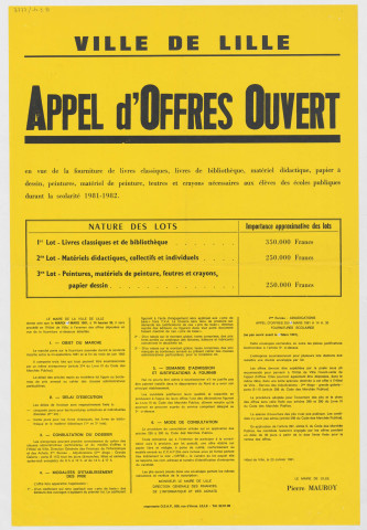 Ecoles publiques. Appel d'offres ouvert en vue de la livraison de fournitures scolaires.
