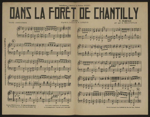 Dans la forêt de Chantilly, paroles R. Leblond, musique V. Marceau