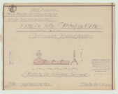 Lot n°2 - Exécution du gros œuvre : plans du plancher du rez-de-chaussée, de bétonnage du plancher, de détails de la toiture et du plafond du rez-de-chaussée, coupes.