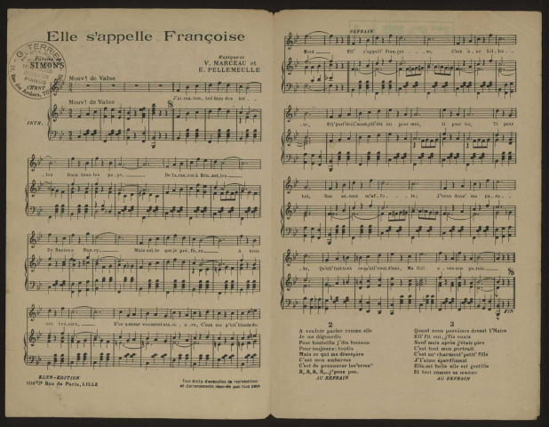 Elle s'appelle Françoise, paroles Simons, musique V. Marceau et Edmond Pellemeulle