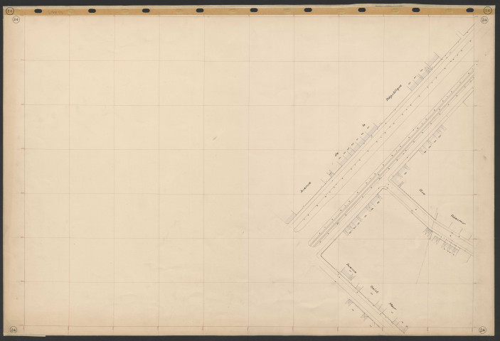 Tableau d'assemblage des plans de voirie de Lille et plans de voirie. Numérotation non continue en raison de pièces manquantes, à l'origine 245 numéros. Certains plans "Bis", 168 pièces.