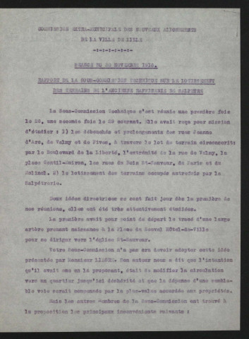 Rapport sur le lottisement des terrains de l'ancienne raffinerie de salpêtre