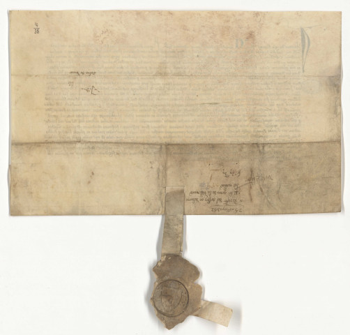 Arrêt du Parlement en matière d'arsin prononcé contre Jean de Luxembourg, châtelain de Lille, Robert de Wavrin, Guilbert, sr de Roubaix, Jeanne de La Haye, veuve de Mathieu de St-Venant et son fils (25 mai 1352).