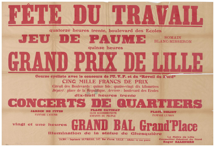 Fête du travail 1930. Grand prix de Lille.