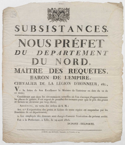 Arrêté préfectoral suspendant l'exportation des grains et farines de toute espèce