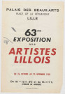 Palais des Beaux-Arts. 63ème exposition des artistes lillois du 26 octobre au 23 novembre 1958.