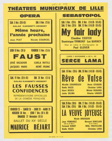 Théâtres municipaux. Opéra et Sébastool. Programmes.