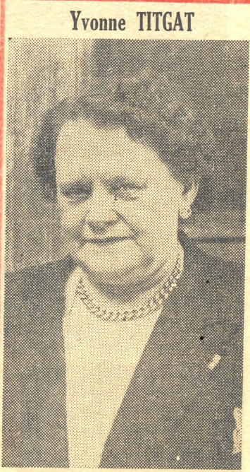 Portrait d'Yvonne Tytgat publié dans une coupure de presse relative au Comité d'entraide Saint-Sauveur. Archives municipales de Lille - 1D/4/389